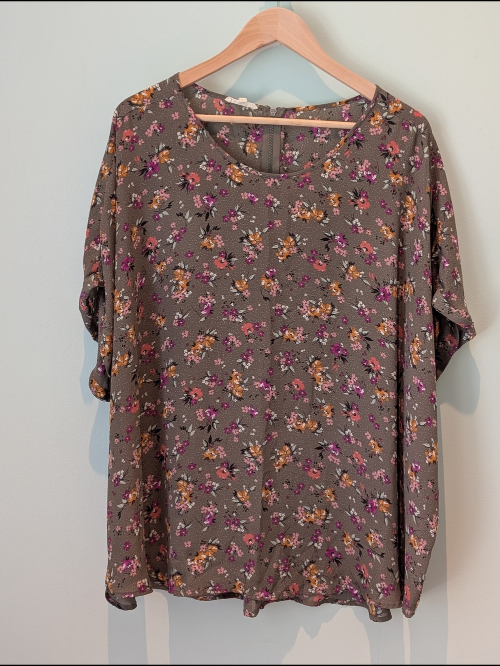 Maurices Olive Green Floral Short Sleeve Blouse